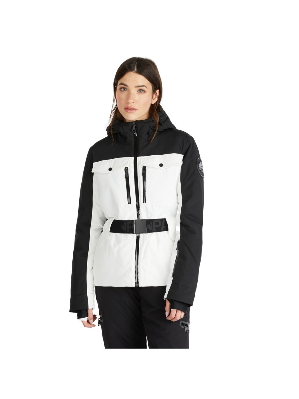 New: Pajar Colorblock White and Black Women's Ski Jacket with Belt, Size M